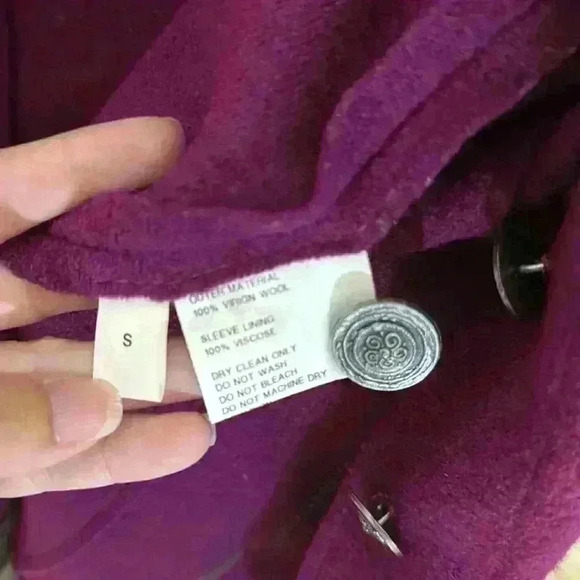 Women’s 100% Wool Steinbock Purple Collarless Button Up Pocketed Blazer Sz Small - Picture 7 of 7